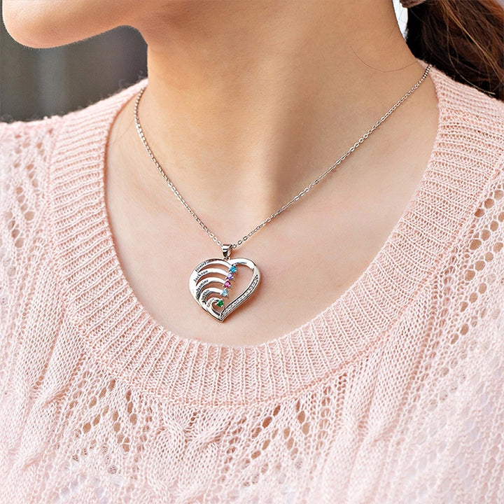 Personalized Family Heart Necklace with Names & Birthstones (Up to 6 Stones) – Custom Mother’s Day Gift for Mom