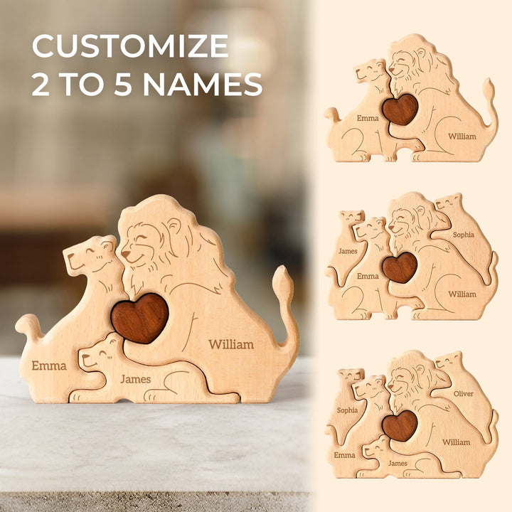 Personalized Family Lion Puzzle – Custom Wooden Name Puzzle for Families