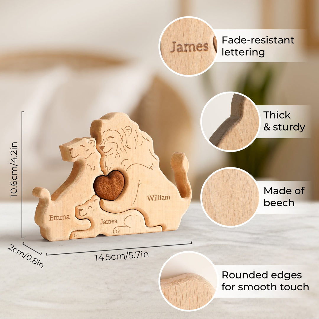 Personalized Family Lion Puzzle – Custom Wooden Name Puzzle for Families