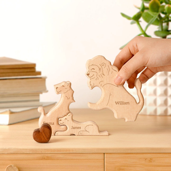Personalized Family Lion Puzzle – Custom Wooden Name Puzzle for Families