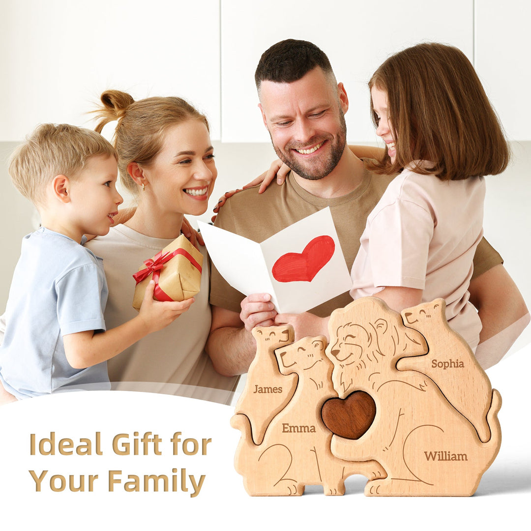 Personalized Family Lion Puzzle – Custom Wooden Name Puzzle for Families