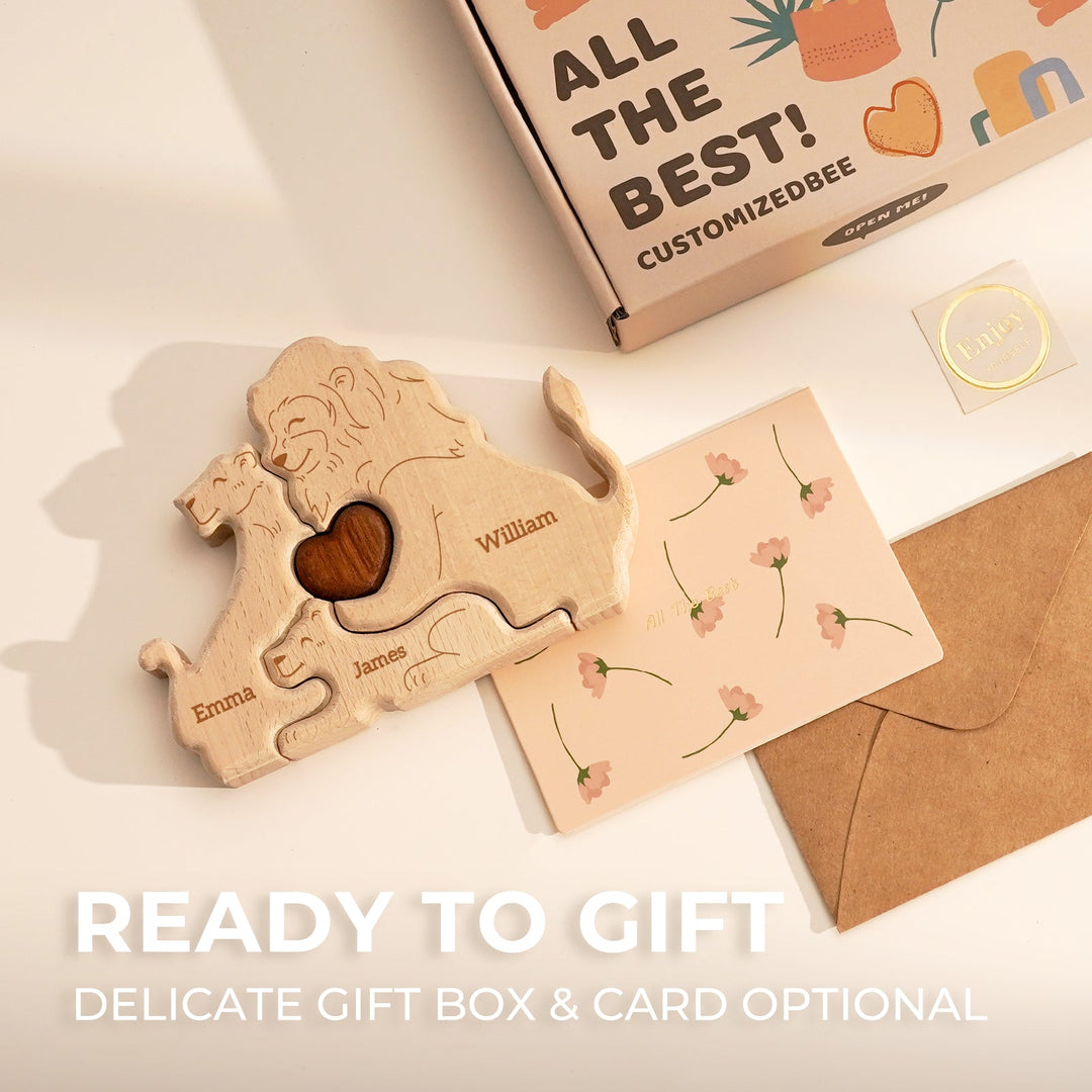 Personalized Family Lion Puzzle – Custom Wooden Name Puzzle for Families