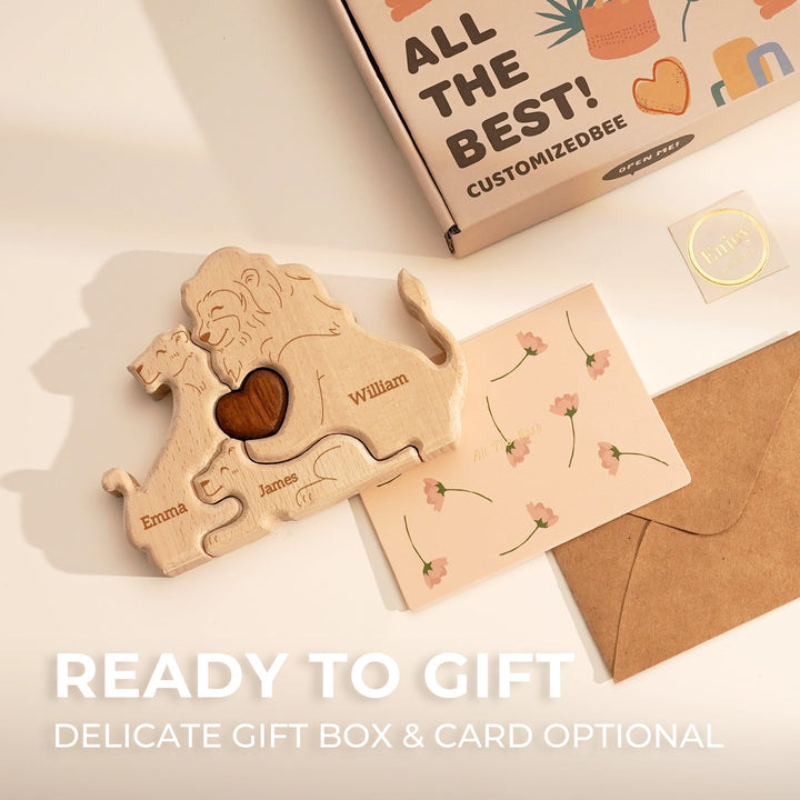 Personalized Family Lion Puzzle – Custom Wooden Name Puzzle for Families