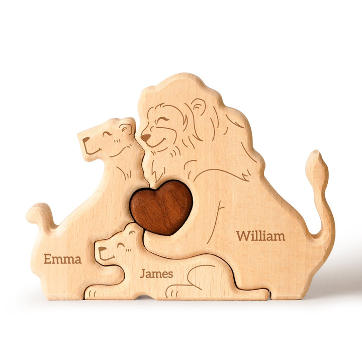 Personalized Family Lion Puzzle – Custom Wooden Name Puzzle for Families