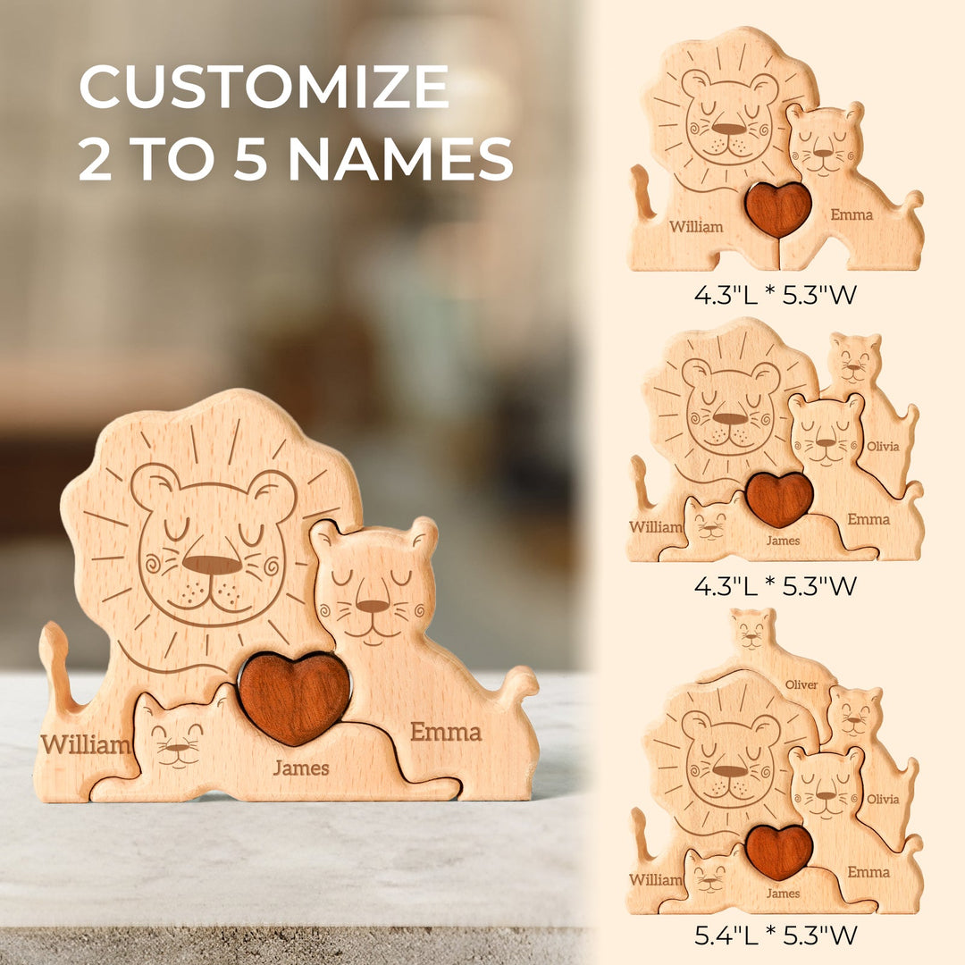 Personalized Family Lions Puzzle – Custom Wooden Name Puzzle for Families