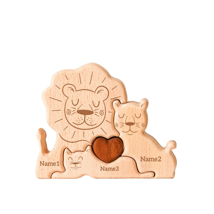 Personalized Family Lions Puzzle – Custom Wooden Name Puzzle for Families