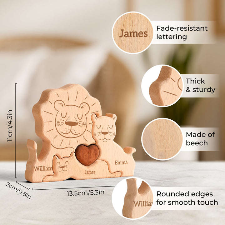 Personalized Family Lions Puzzle – Custom Wooden Name Puzzle for Families
