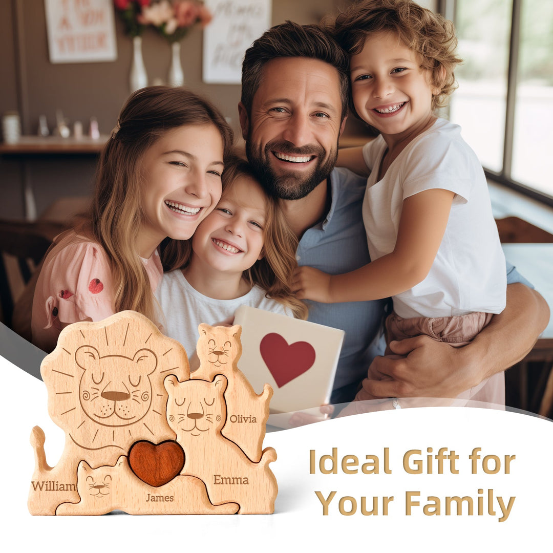 Personalized Family Lions Puzzle – Custom Wooden Name Puzzle for Families