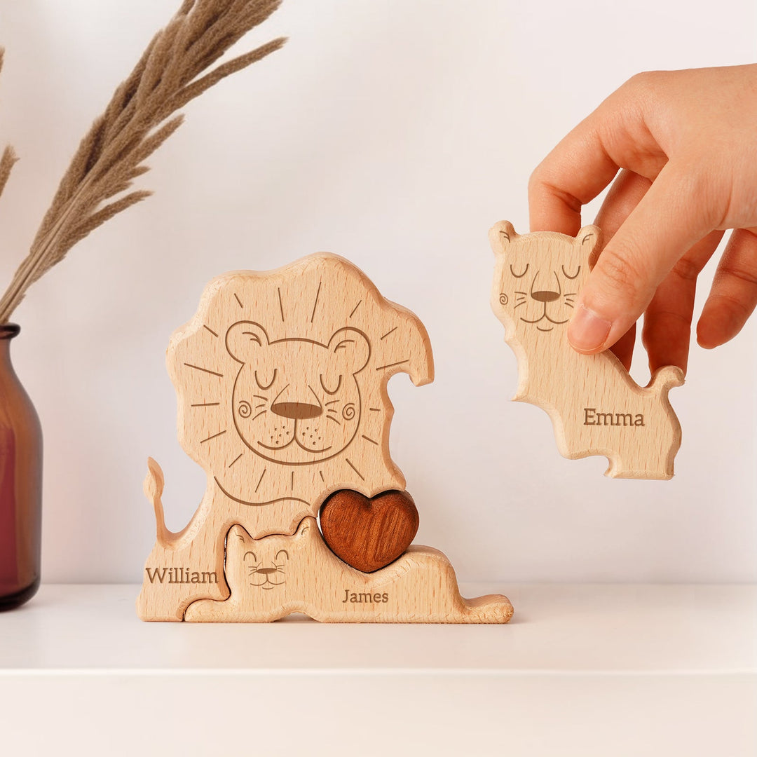 Personalized Family Lions Puzzle – Custom Wooden Name Puzzle for Families