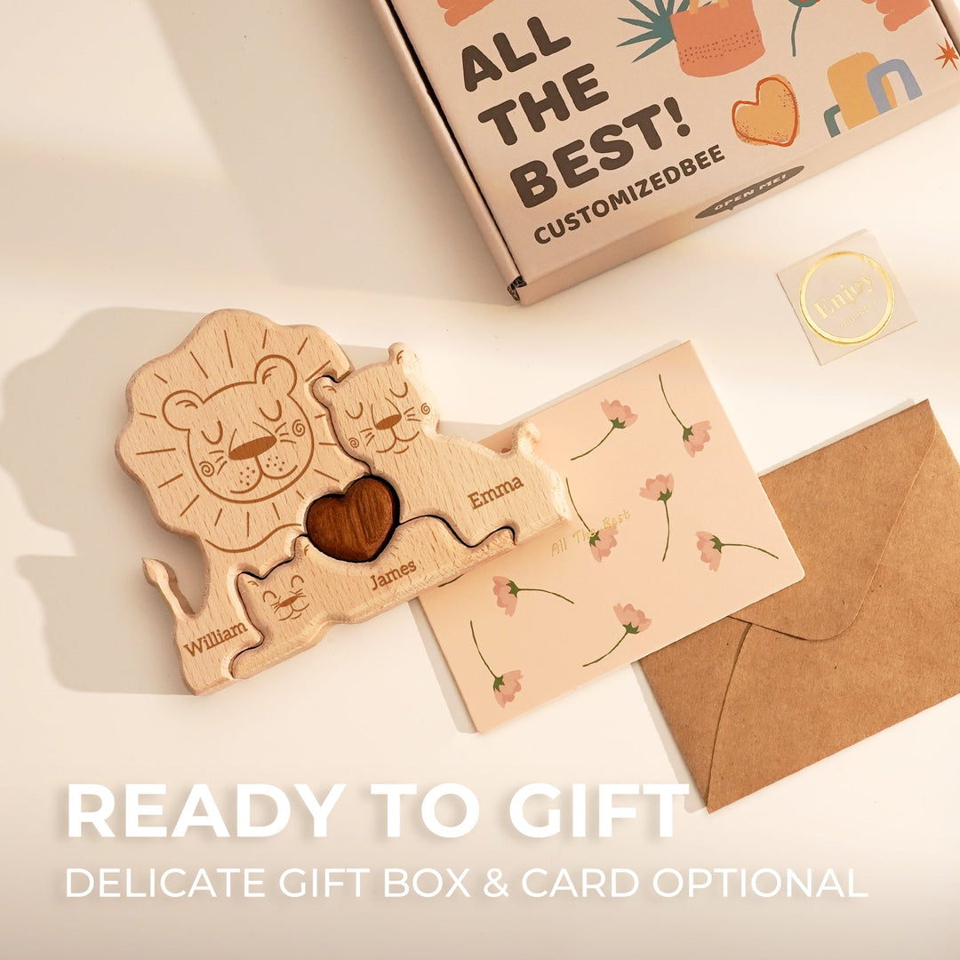 Personalized Family Lions Puzzle – Custom Wooden Name Puzzle for Families