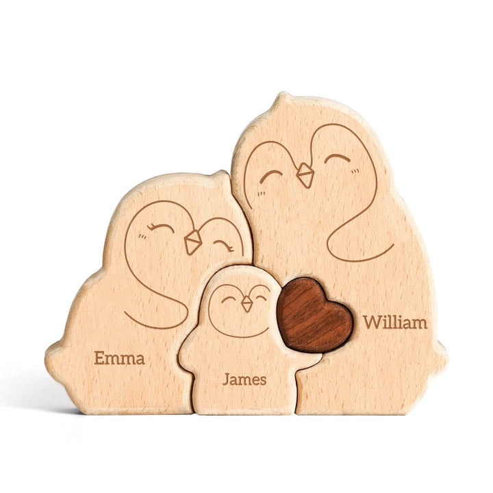 Personalized Family Penguin Puzzle – Custom Wooden Name Puzzle for Families