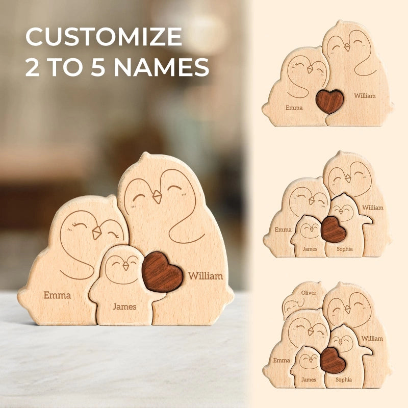 Personalized Family Penguin Puzzle – Custom Wooden Name Puzzle for Families