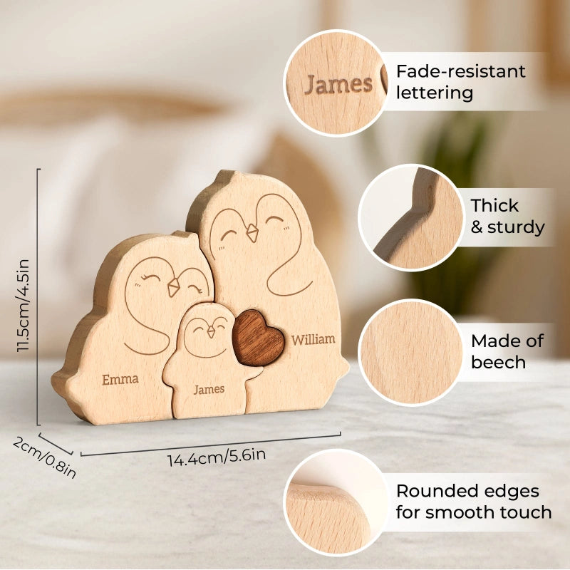 Personalized Family Penguin Puzzle – Custom Wooden Name Puzzle for Families