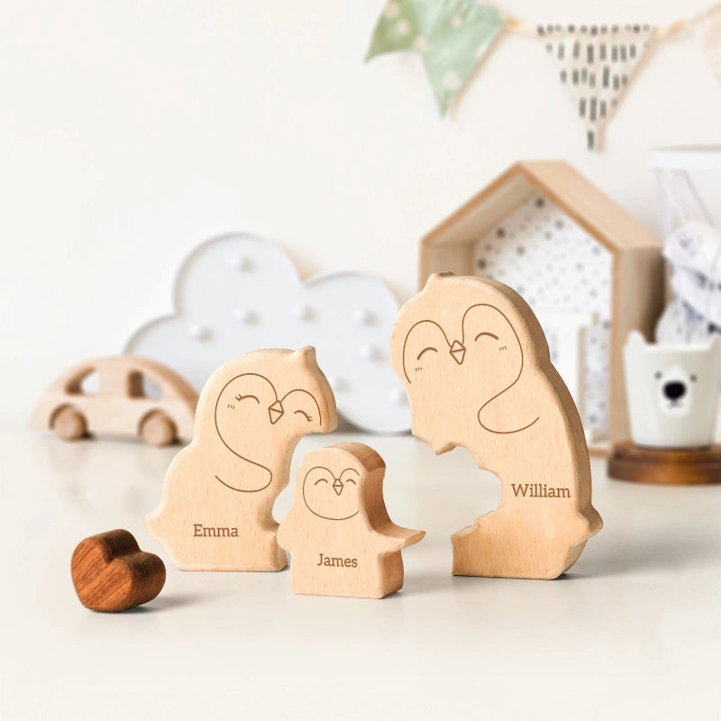 Personalized Family Penguin Puzzle – Custom Wooden Name Puzzle for Families