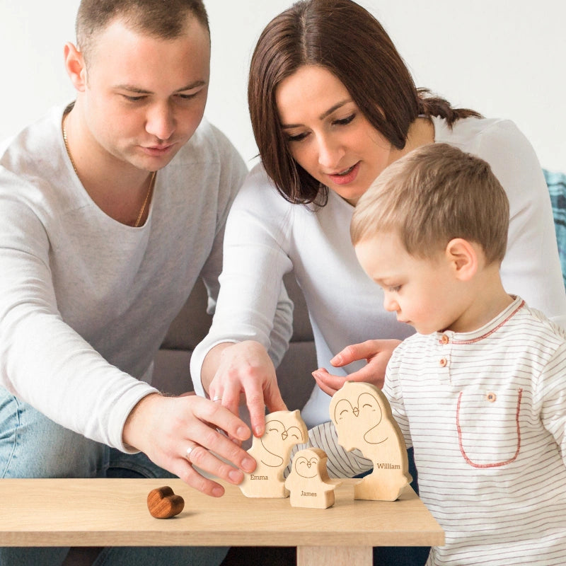 Personalized Family Penguin Puzzle – Custom Wooden Name Puzzle for Families