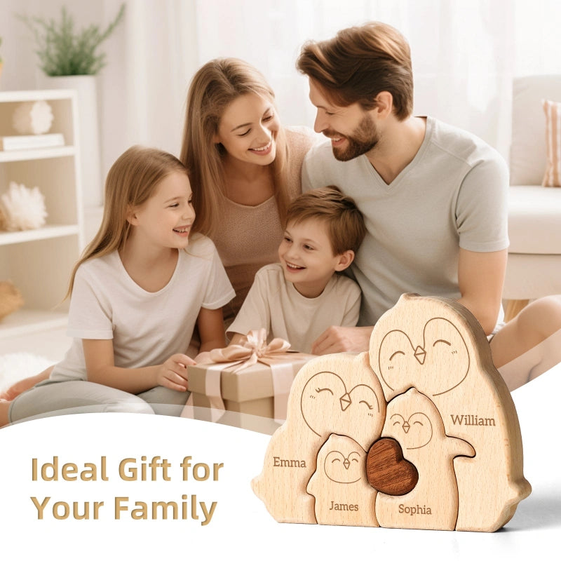 Personalized Family Penguin Puzzle – Custom Wooden Name Puzzle for Families