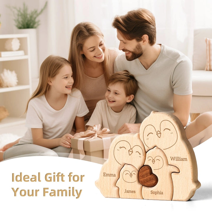 Personalized Family Penguin Puzzle – Custom Wooden Name Puzzle for Families