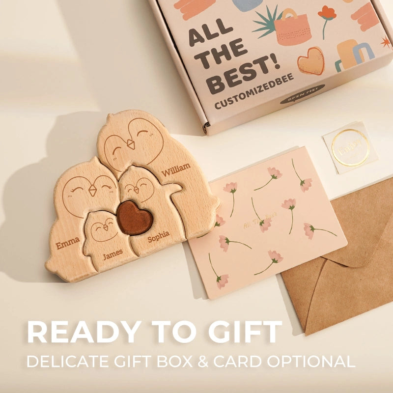 Personalized Family Penguin Puzzle – Custom Wooden Name Puzzle for Families