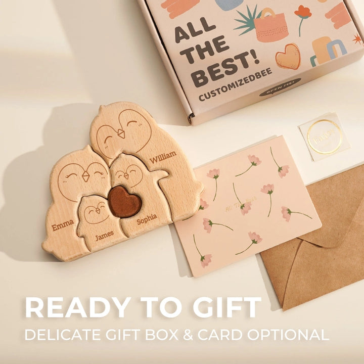 Personalized Family Penguin Puzzle – Custom Wooden Name Puzzle for Families