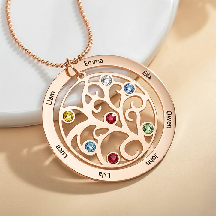 Personalized Family Tree Birthstone Necklace – Custom Names Jewelry for Mom, Mother’s Day Gift, Grandma Birthstone Necklace