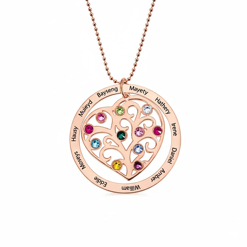 Personalized Family Tree Birthstone Necklace – Custom Names Jewelry for Mom, Mother’s Day Gift, Grandma Birthstone Necklace