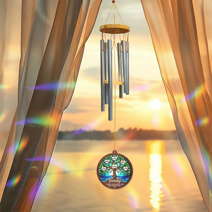 Personalized Family Tree Wind Chimes with Suncatcher – Custom Family Gift from Grandkids
