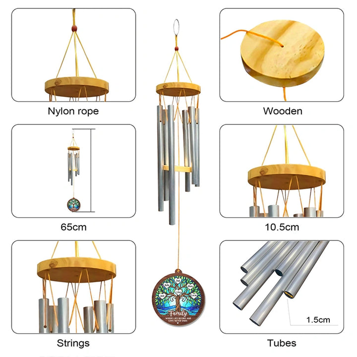 Personalized Family Tree Wind Chimes with Suncatcher – Custom Family Gift from Grandkids