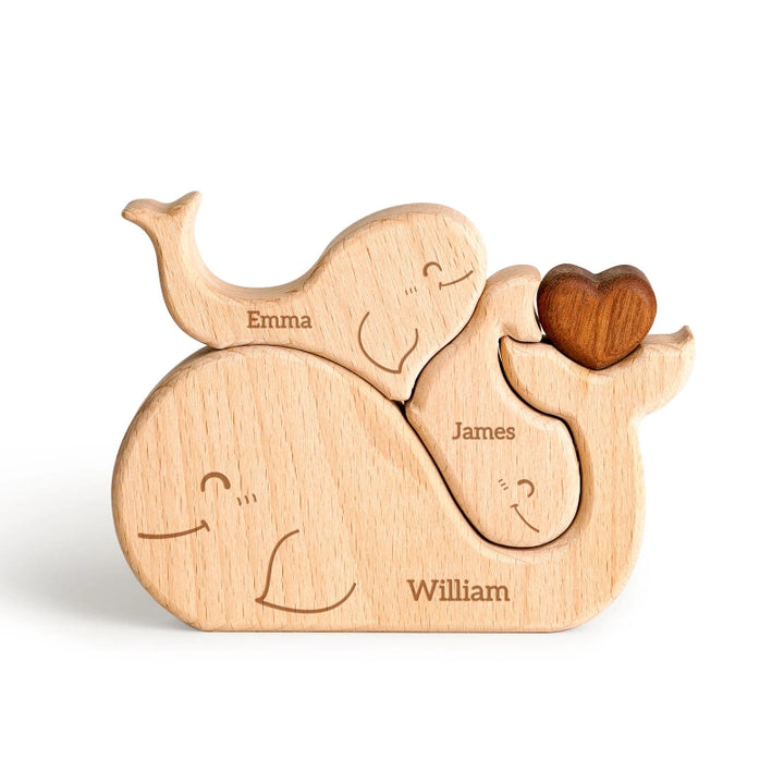 Personalized Family Whales Puzzle – Custom Wooden Name Puzzle for Families