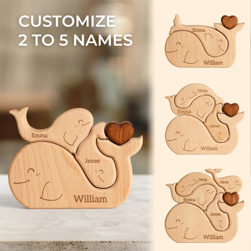 Personalized Family Whales Puzzle – Custom Wooden Name Puzzle for Families