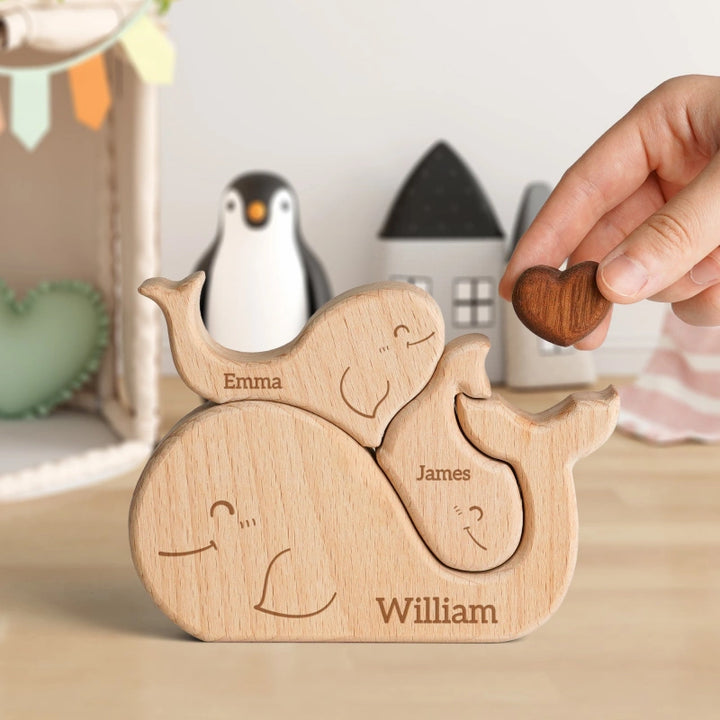 Personalized Family Whales Puzzle – Custom Wooden Name Puzzle for Families