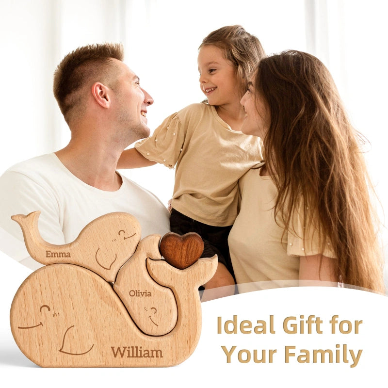 Personalized Family Whales Puzzle – Custom Wooden Name Puzzle for Families
