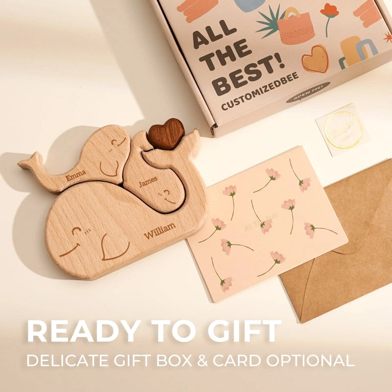 Personalized Family Whales Puzzle – Custom Wooden Name Puzzle for Families