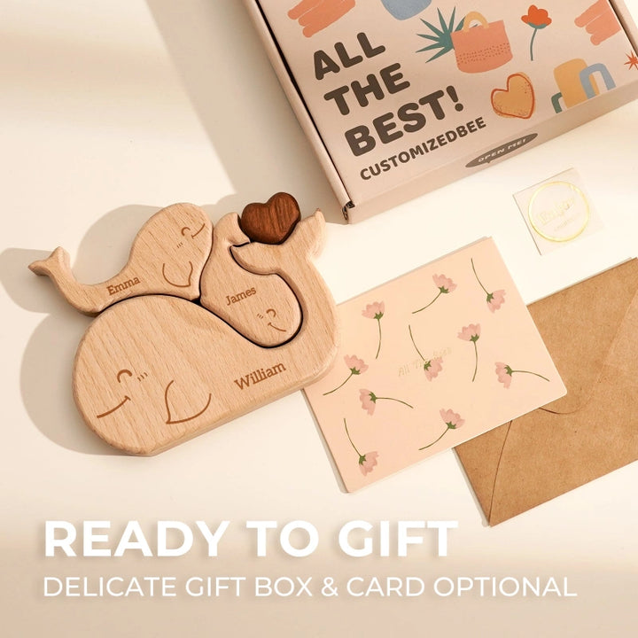 Personalized Family Whales Puzzle – Custom Wooden Name Puzzle for Families