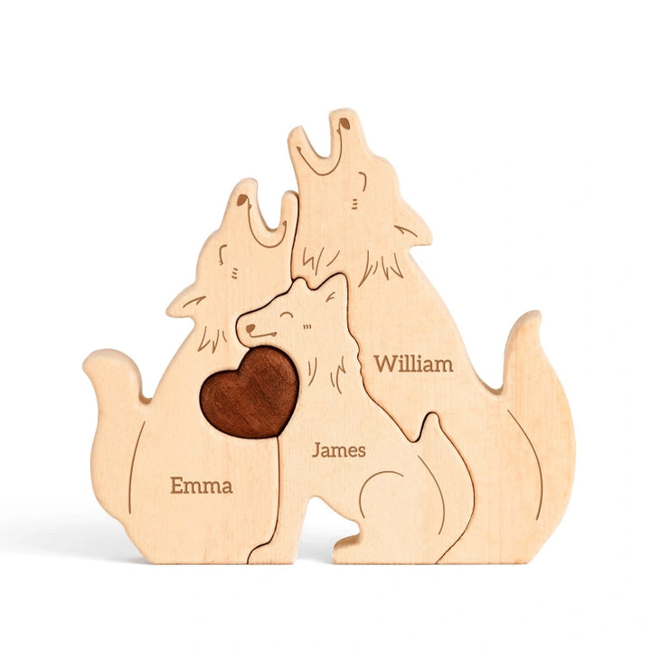 Personalized Family Wolves Puzzle – Custom Wooden Name Puzzle for Families