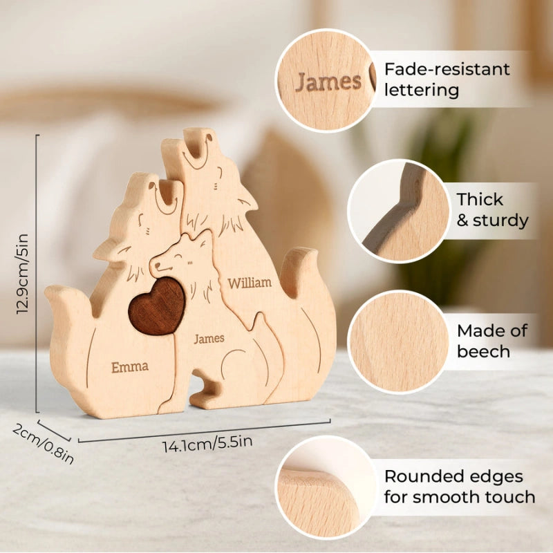 Personalized Family Wolves Puzzle – Custom Wooden Name Puzzle for Families