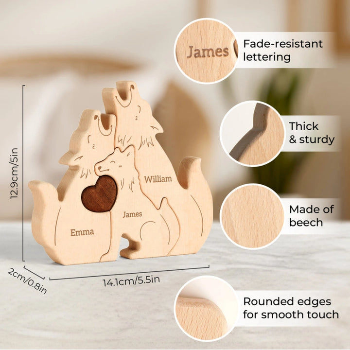 Personalized Family Wolves Puzzle – Custom Wooden Name Puzzle for Families