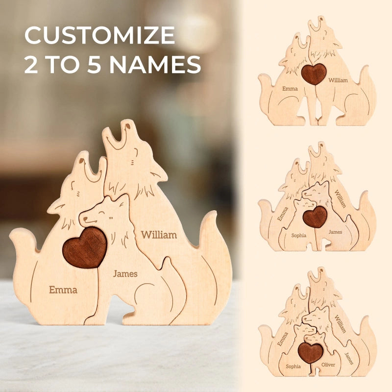 Personalized Family Wolves Puzzle – Custom Wooden Name Puzzle for Families