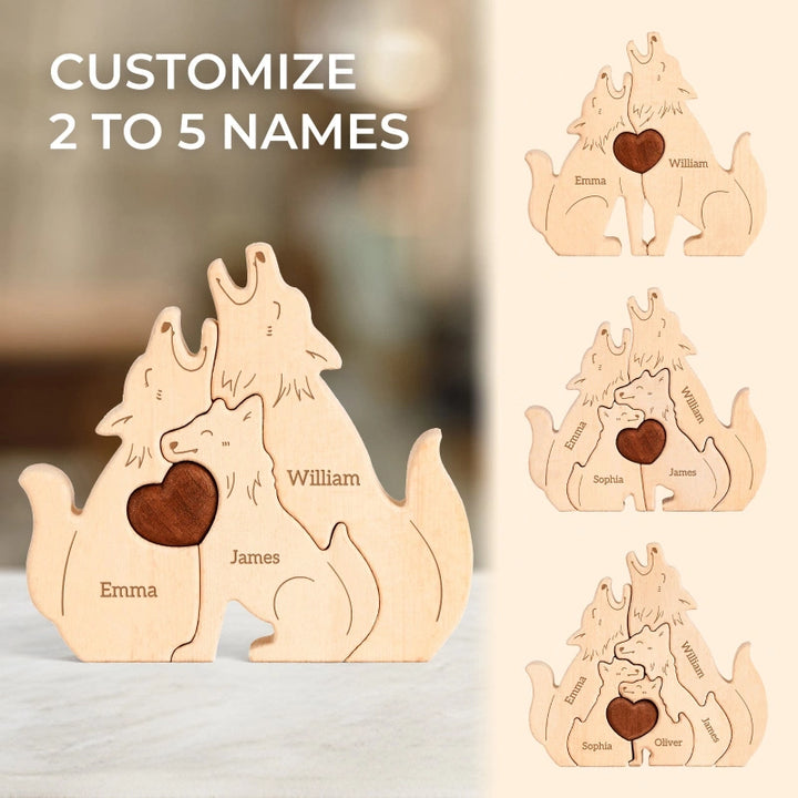 Personalized Family Wolves Puzzle – Custom Wooden Name Puzzle for Families