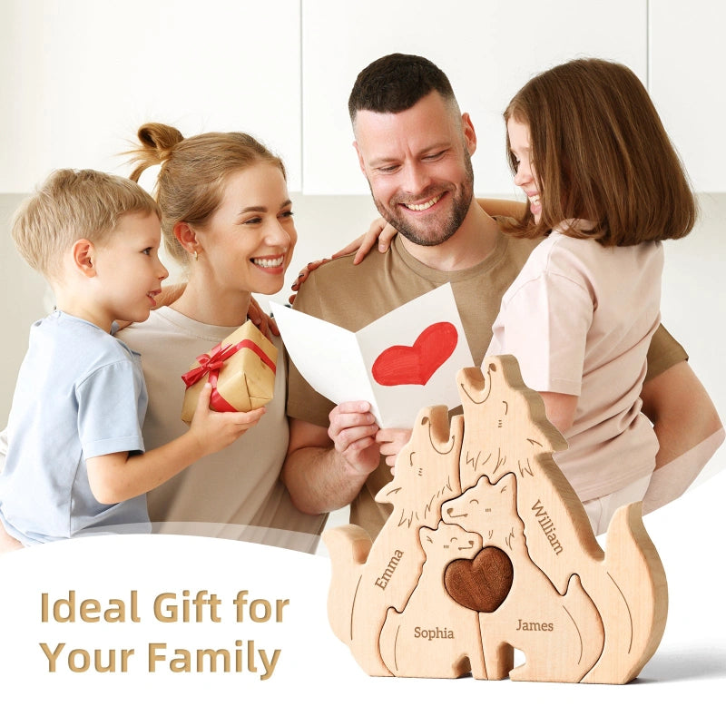 Personalized Family Wolves Puzzle – Custom Wooden Name Puzzle for Families