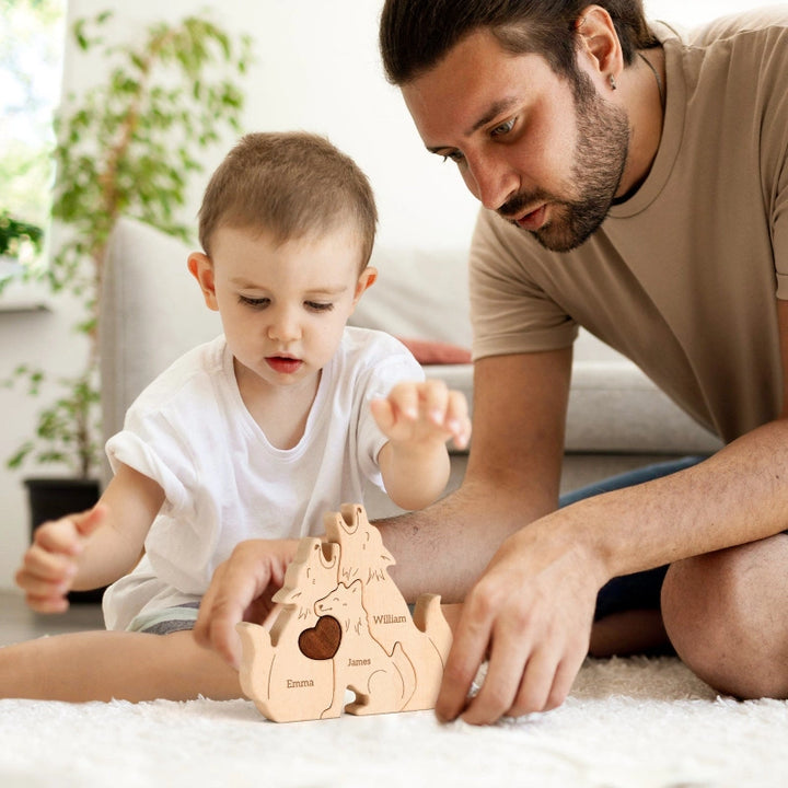 Personalized Family Wolves Puzzle – Custom Wooden Name Puzzle for Families