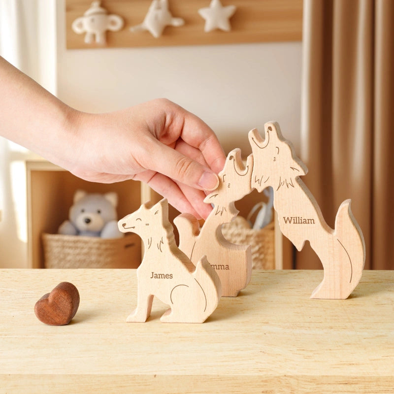 Personalized Family Wolves Puzzle – Custom Wooden Name Puzzle for Families