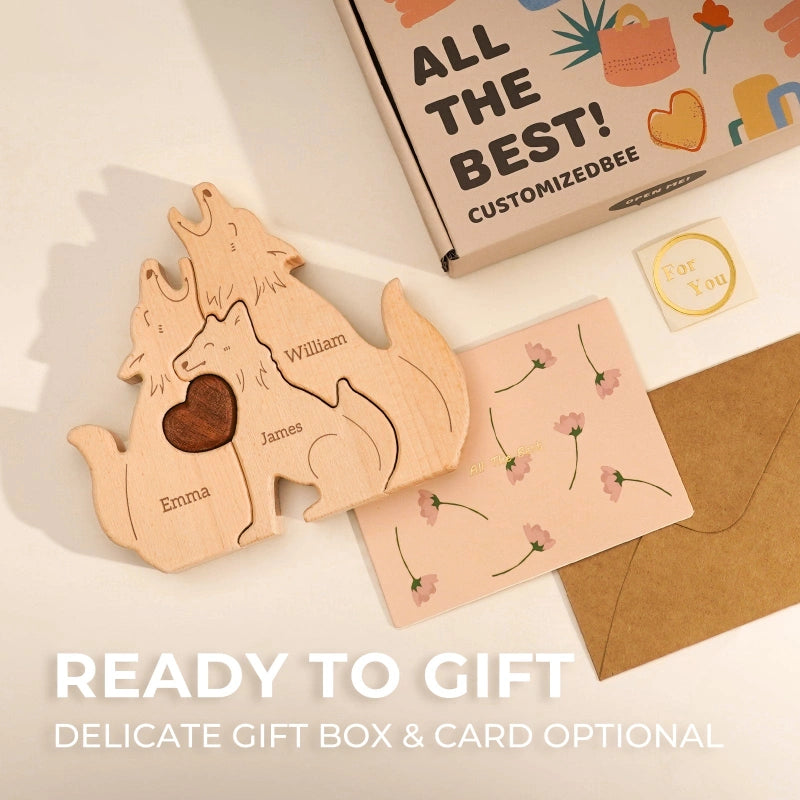 Personalized Family Wolves Puzzle – Custom Wooden Name Puzzle for Families