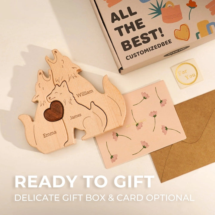 Personalized Family Wolves Puzzle – Custom Wooden Name Puzzle for Families