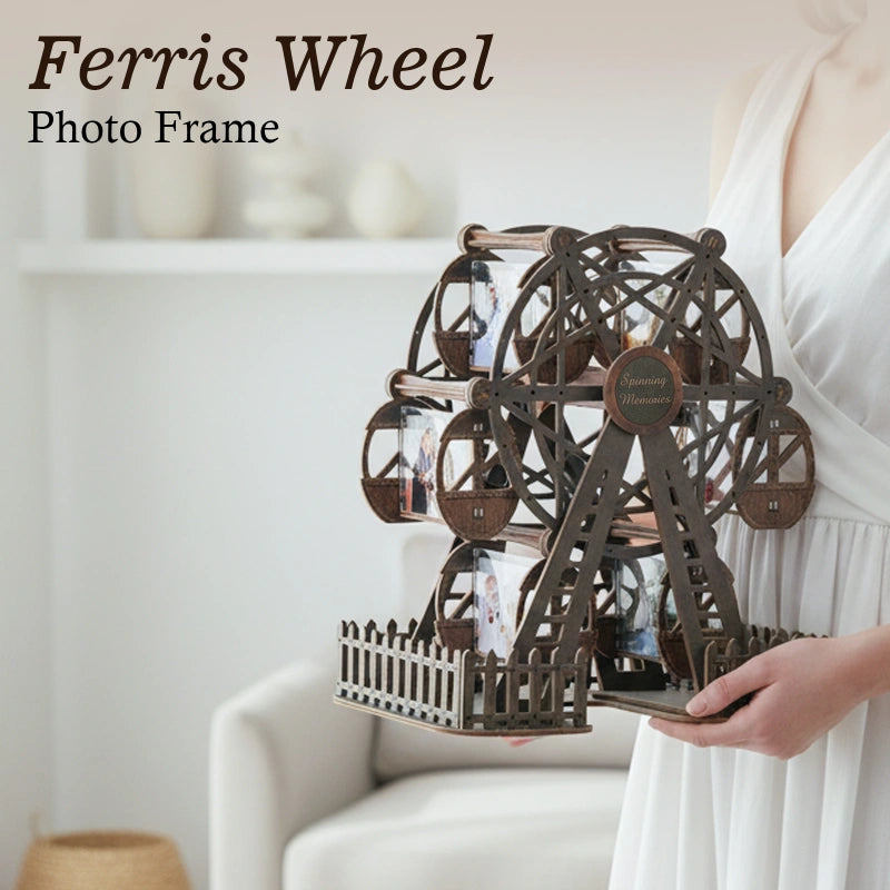 Personalized Ferris Wheel Photo Frame – Deep Graphite Rotating Picture Frame, Modern Couple Gift for Anniversary & Valentine’s Day