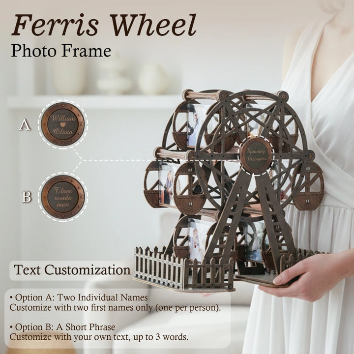 Personalized Ferris Wheel Photo Frame – Deep Graphite Rotating Picture Frame, Modern Couple Gift for Anniversary & Valentine’s Day