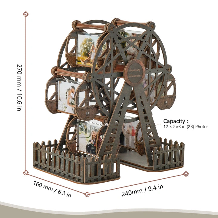 Personalized Ferris Wheel Photo Frame – Deep Graphite Rotating Picture Frame, Modern Couple Gift for Anniversary & Valentine’s Day