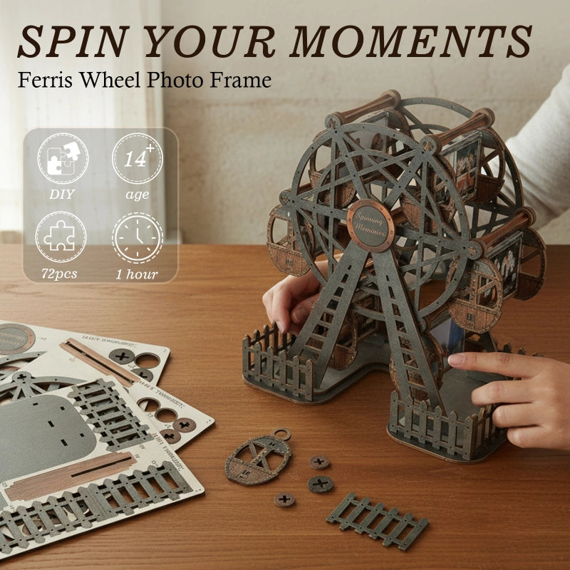 Personalized Ferris Wheel Photo Frame – Deep Graphite Rotating Picture Frame, Modern Couple Gift for Anniversary & Valentine’s Day