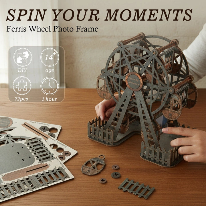 Personalized Ferris Wheel Photo Frame – Deep Graphite Rotating Picture Frame, Modern Couple Gift for Anniversary & Valentine’s Day