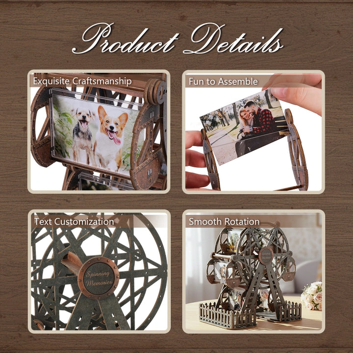 Personalized Ferris Wheel Photo Frame – Deep Graphite Rotating Picture Frame, Modern Couple Gift for Anniversary & Valentine’s Day