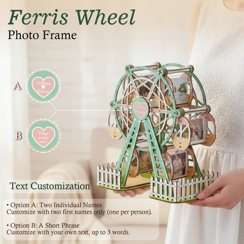 Personalized Ferris Wheel Photo Frame – Mint Green Rotating Picture Frame, Fresh Couple Gift for Anniversary & Valentine’s Day